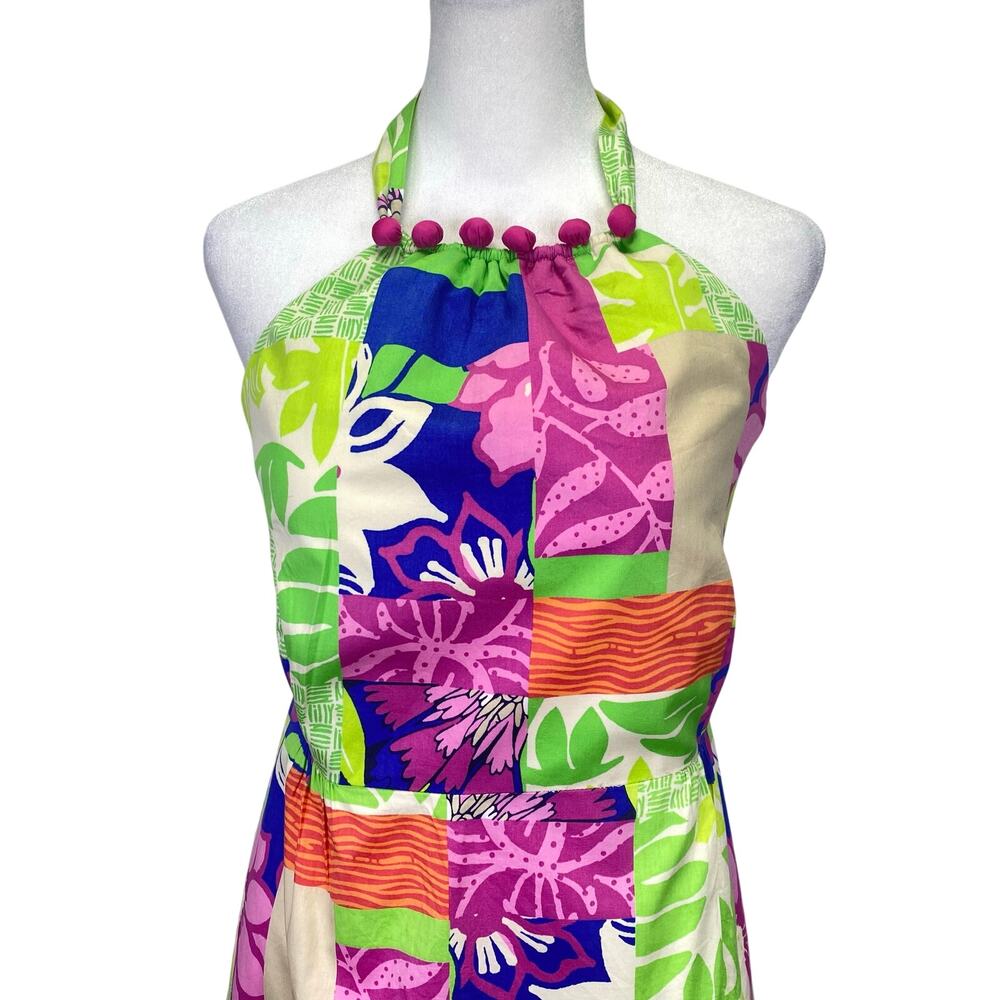 Patchwork Halter Dress LILLY PULITZER Brighton Pom Poms Tropical Preppy Sz 14